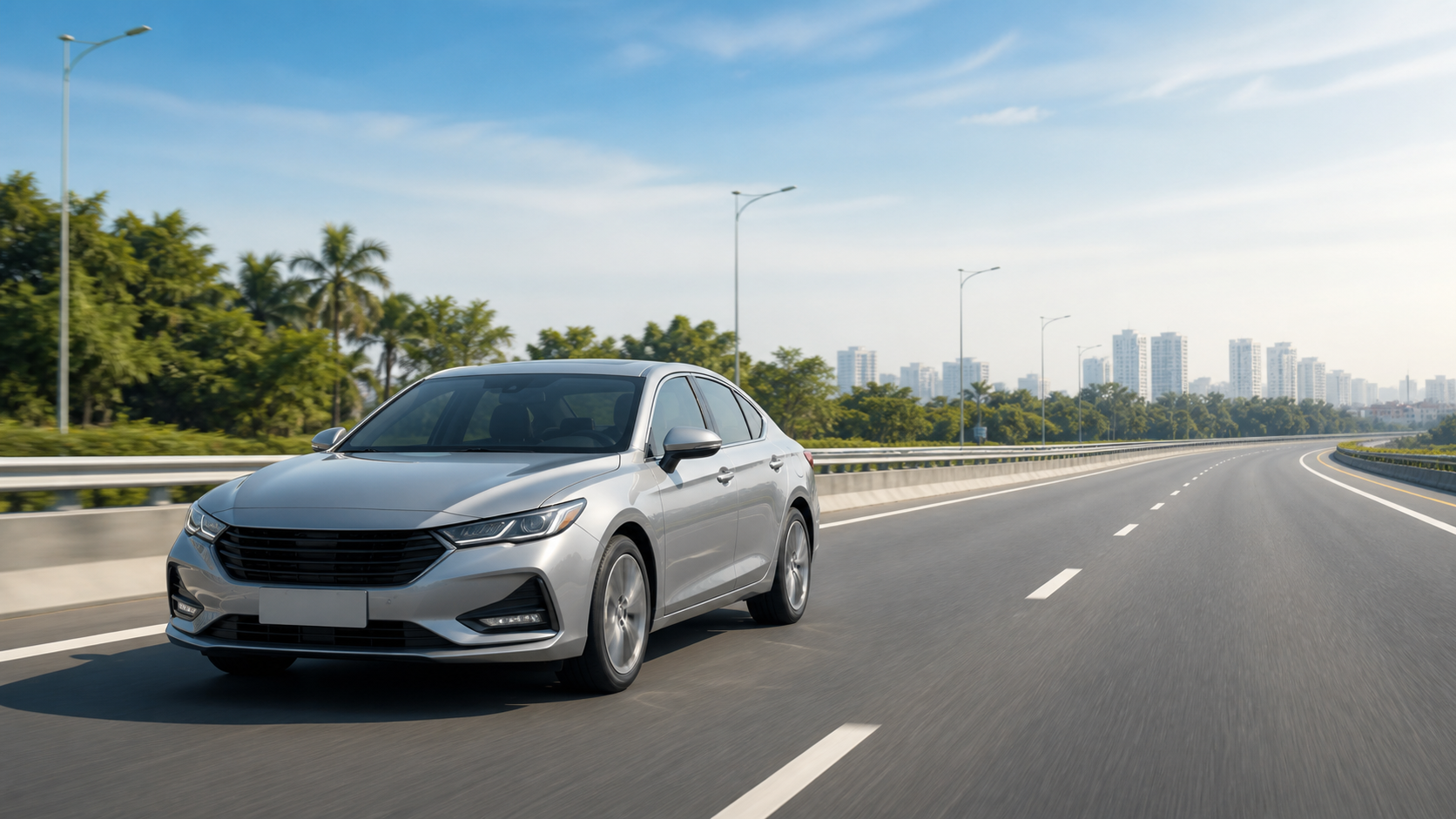 Xe sedan trên đường cao tốc